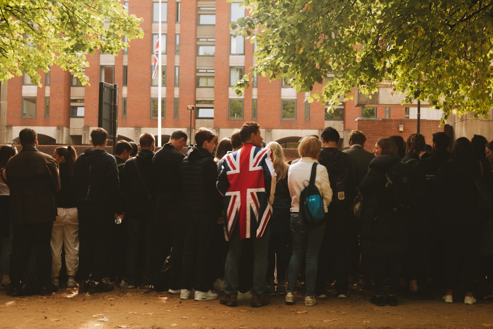 a group of people standing outside