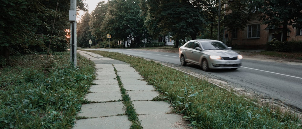 a car driving down a street