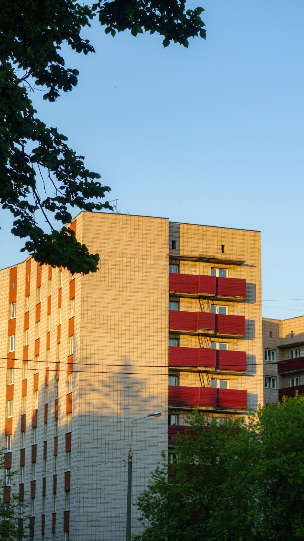 un grand bâtiment avec un arbre devant lui