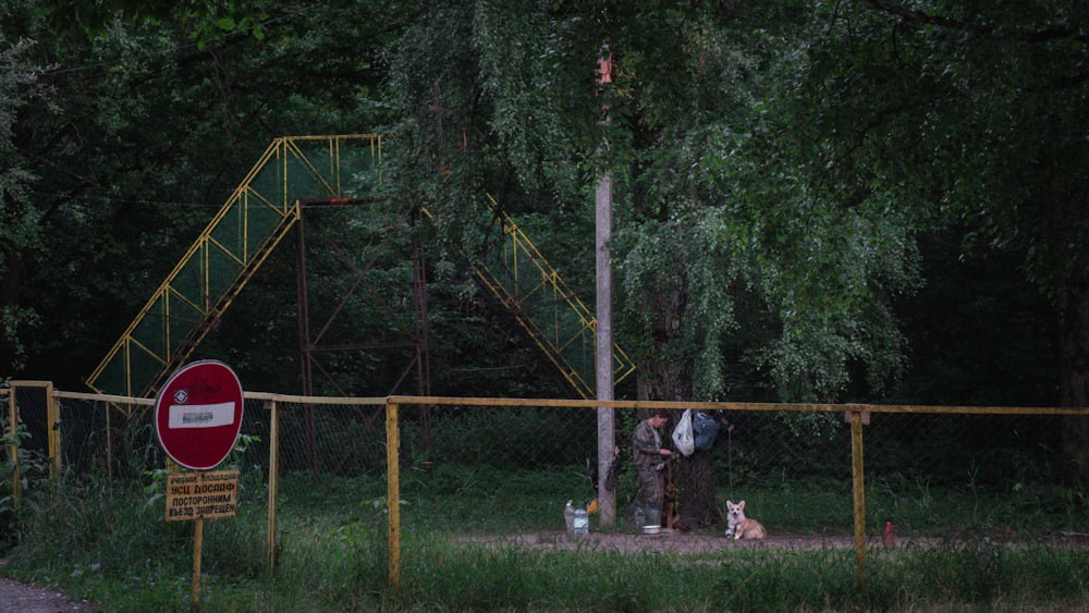 a group of people on a swing set