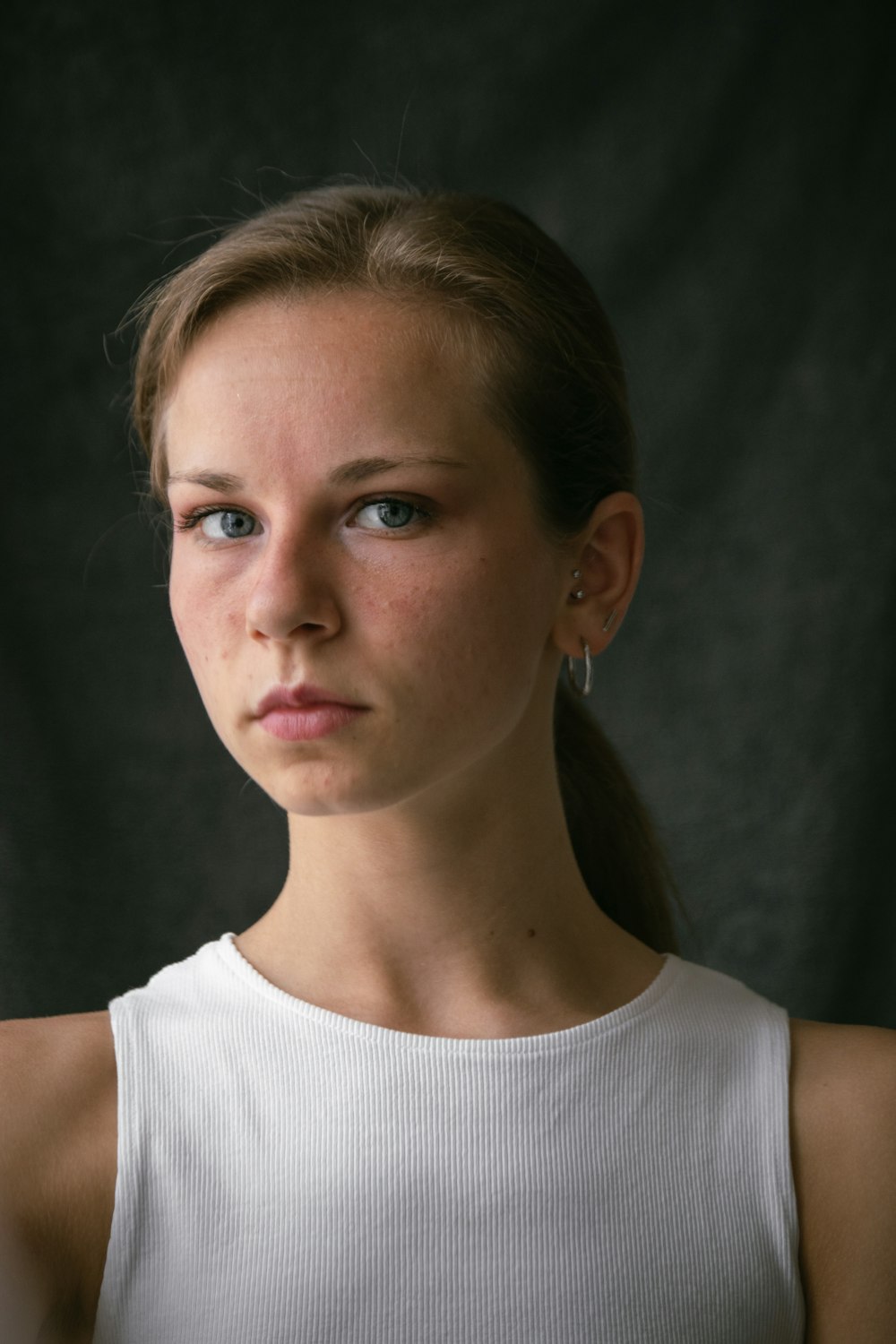 a woman with short hair