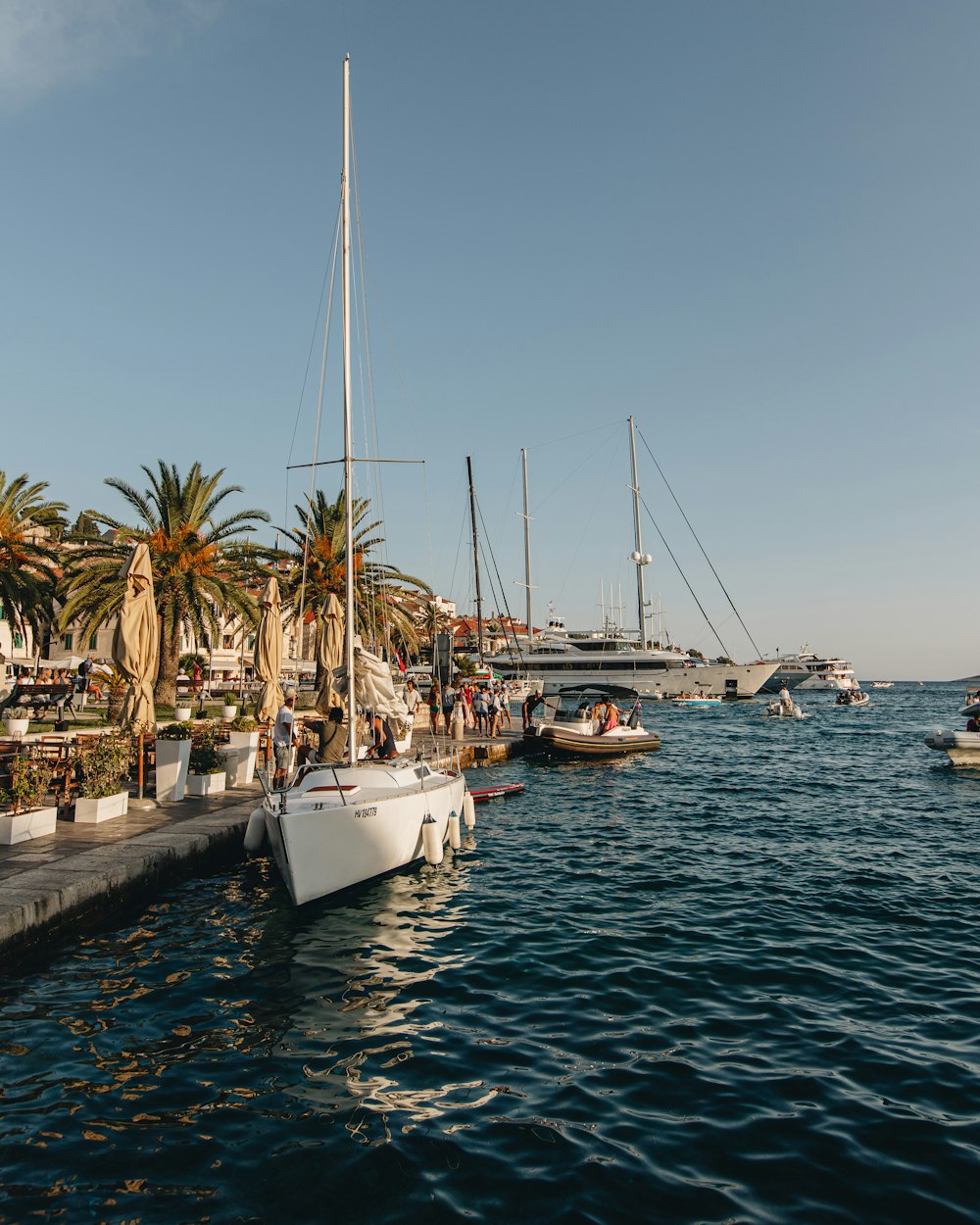 a group of boats in a harbor