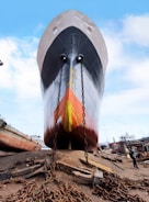a large boat on a beach