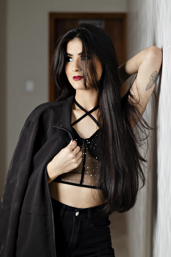 a woman with long black hair