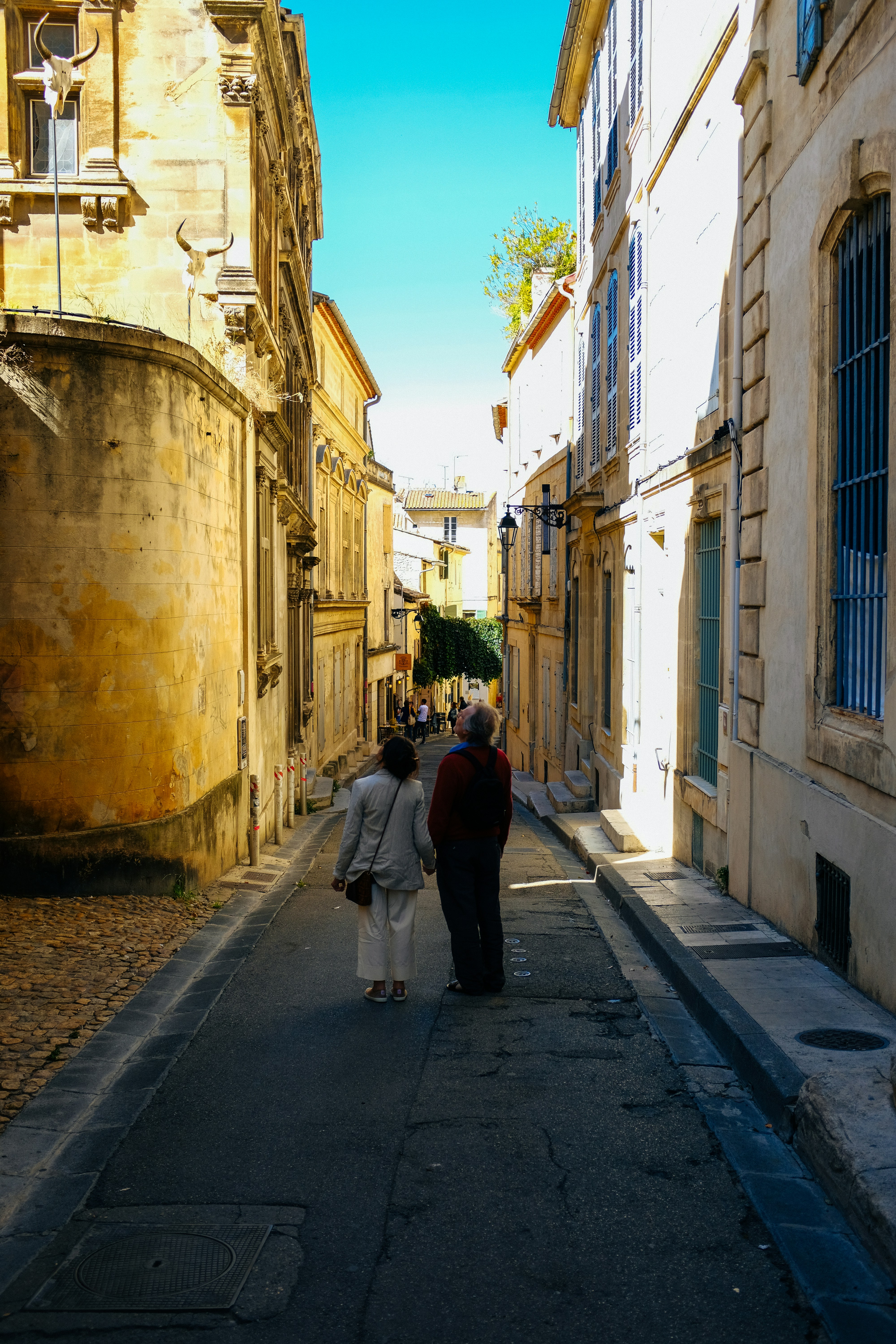 Two elderly women looking at the sky in Portugal
