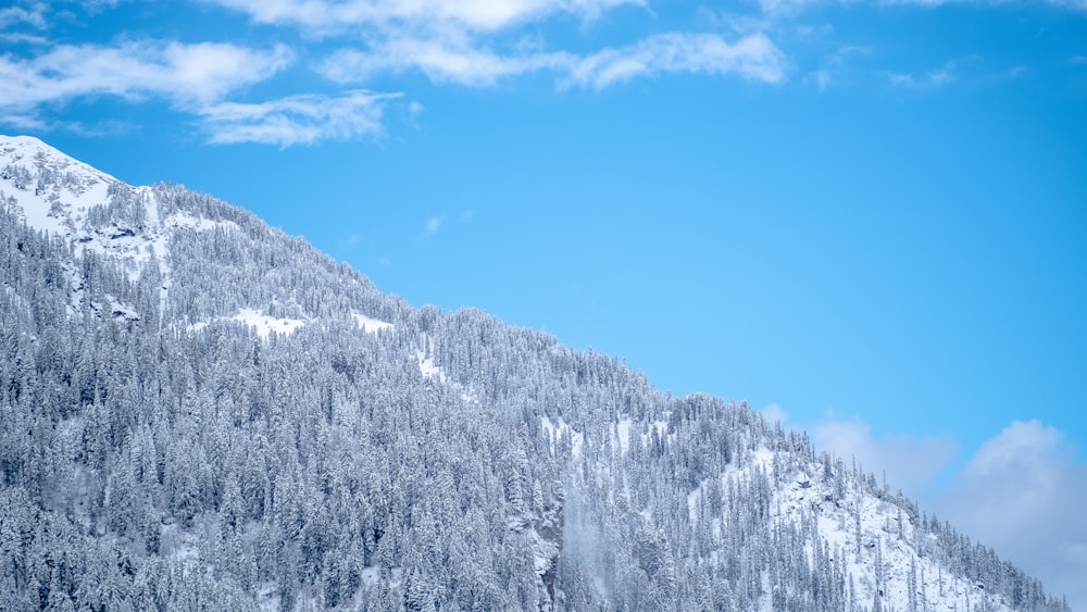 a snowy mountain with blue sky
