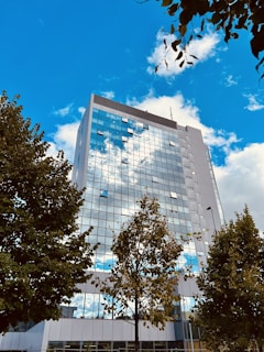 a tall glass building