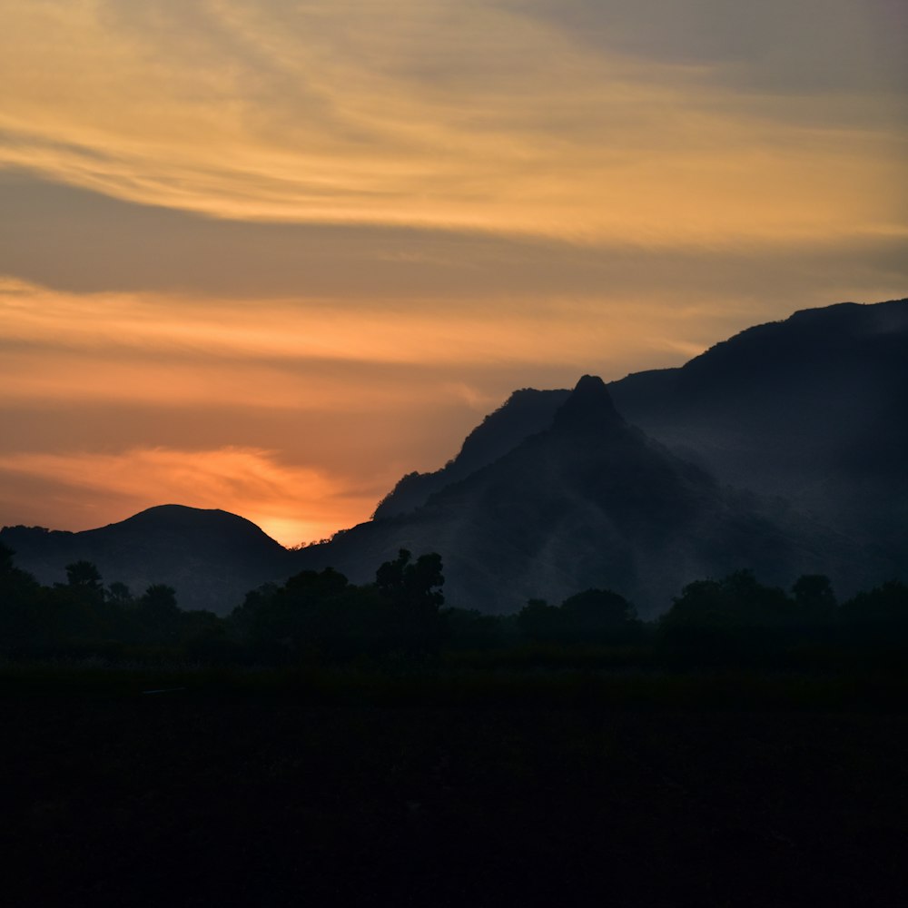 a landscape with mountains and trees