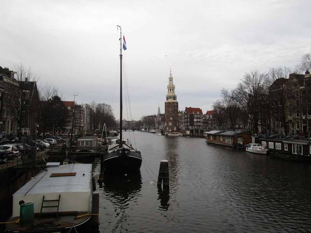 a body of water with boats and buildings around it