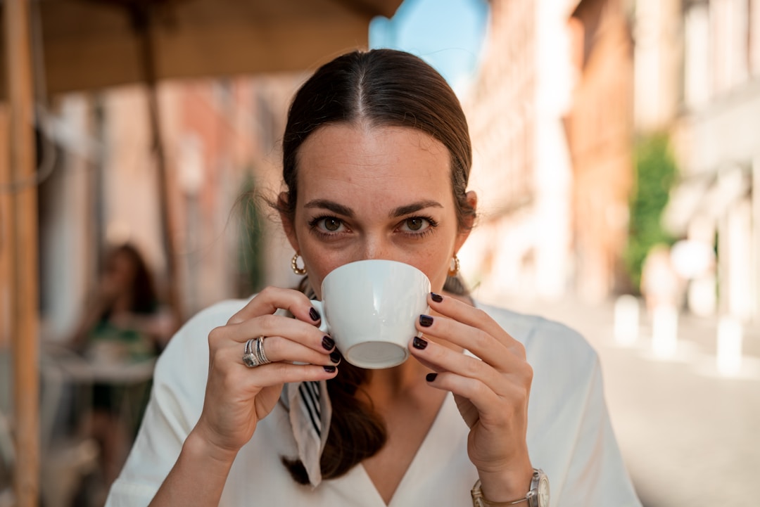 woman smiling coffee