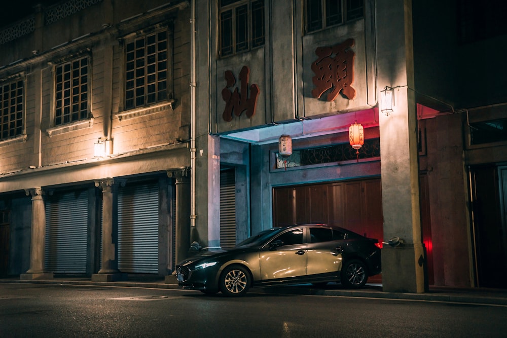 a car parked in front of a building