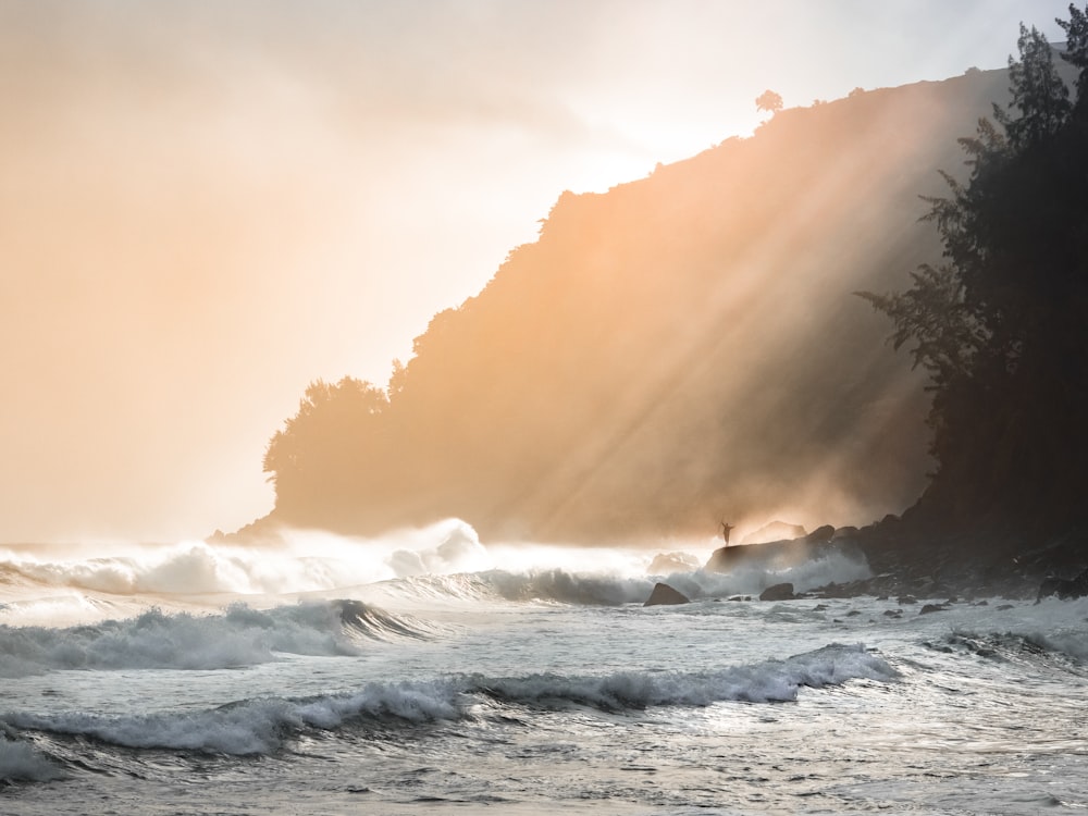 waves crashing on a beach