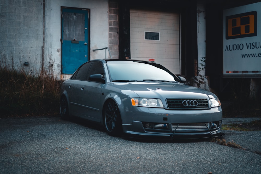 a car parked in front of a building