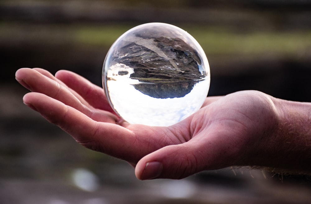 a hand holding a globe