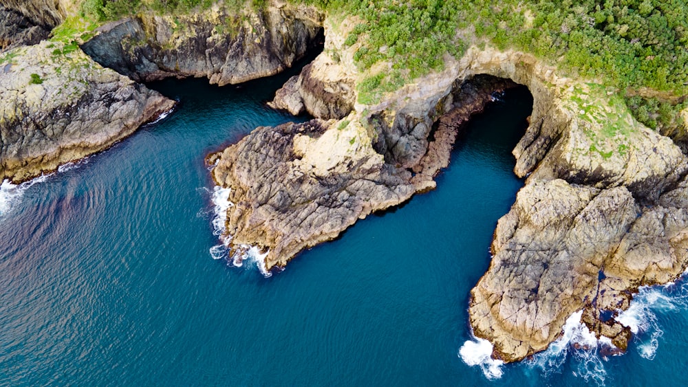 a body of water with rocks and plants around it