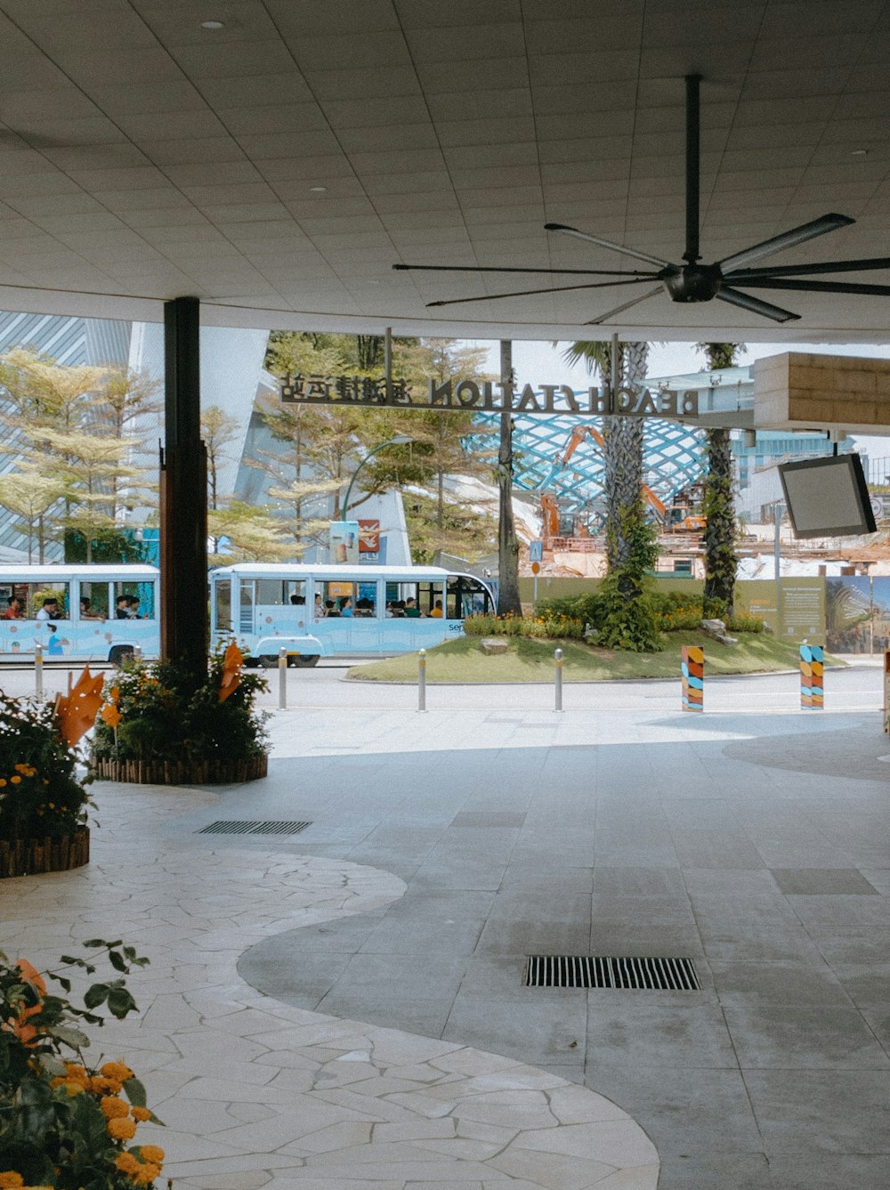 a train station with a large window