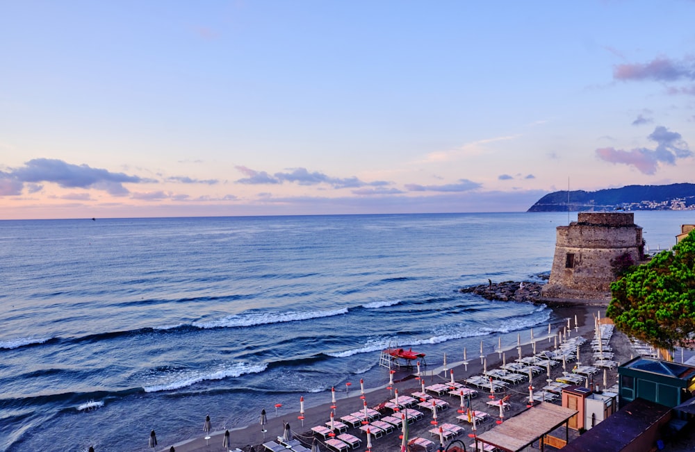 a beach with a castle on it