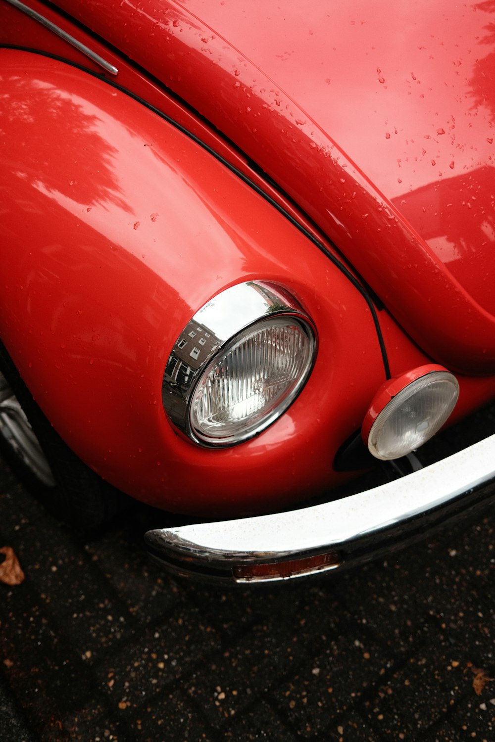 the front of a red car