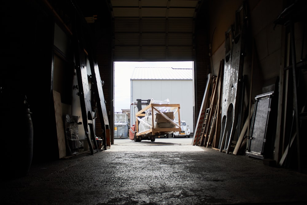 a truck in a garage