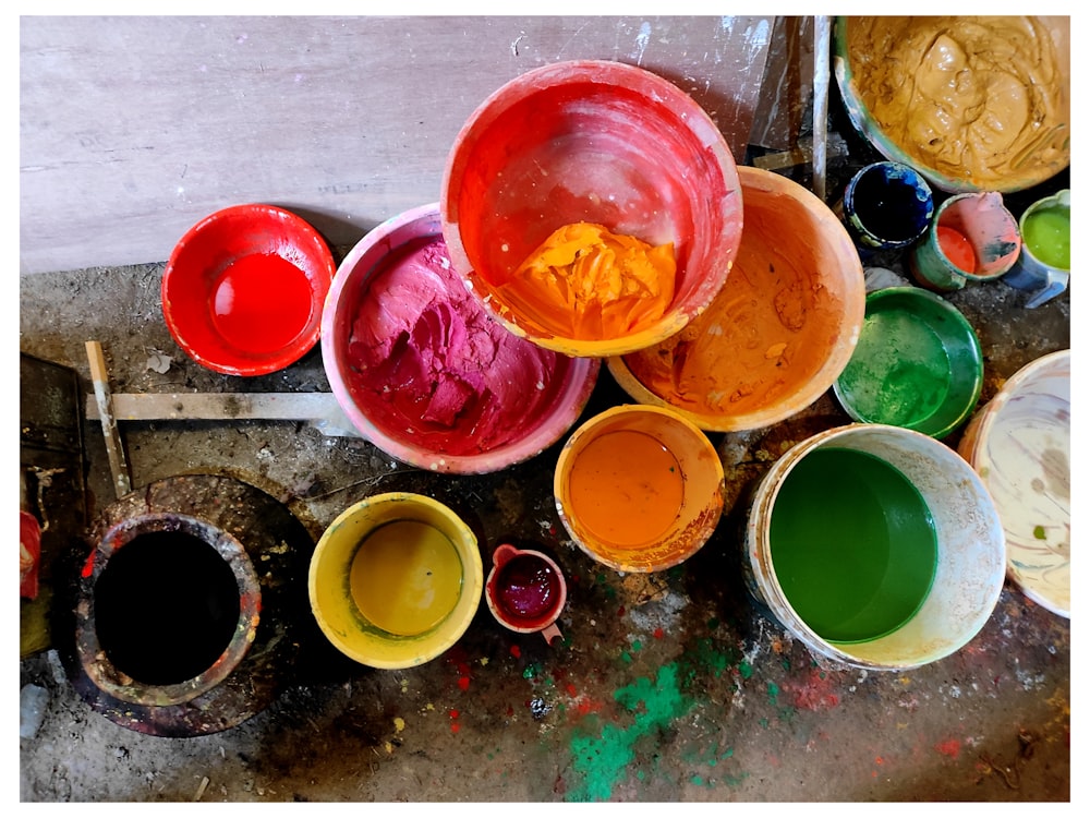 a group of colorful bowls