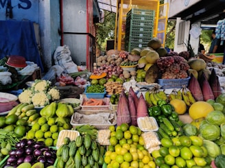 a market with fruits and vegetables