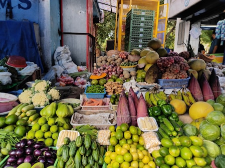 a market with fruits and vegetables