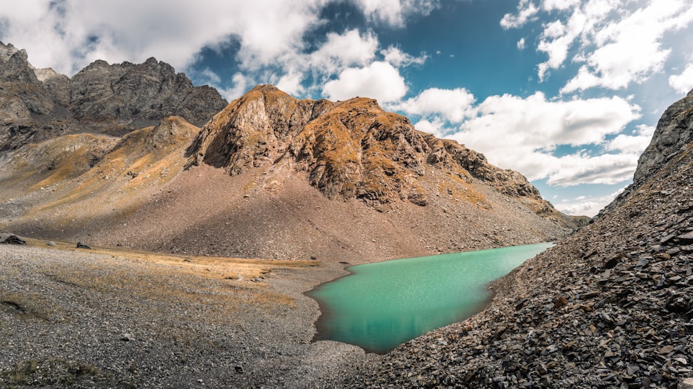 a lake in a rocky area