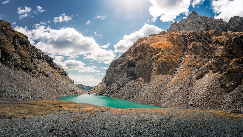 a lake in a rocky area