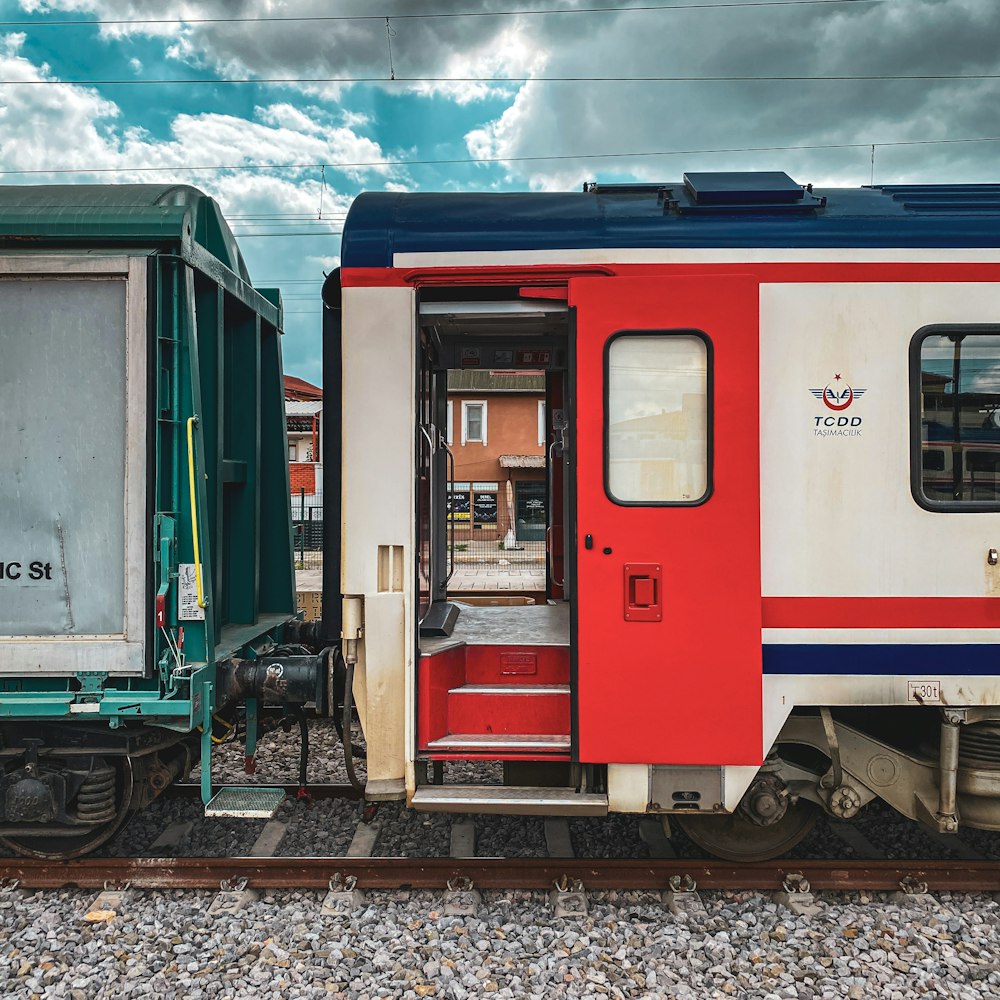 a train is parked on the tracks