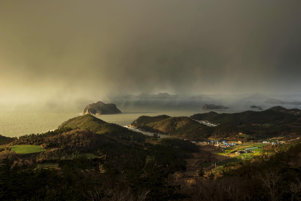 a landscape with hills and trees