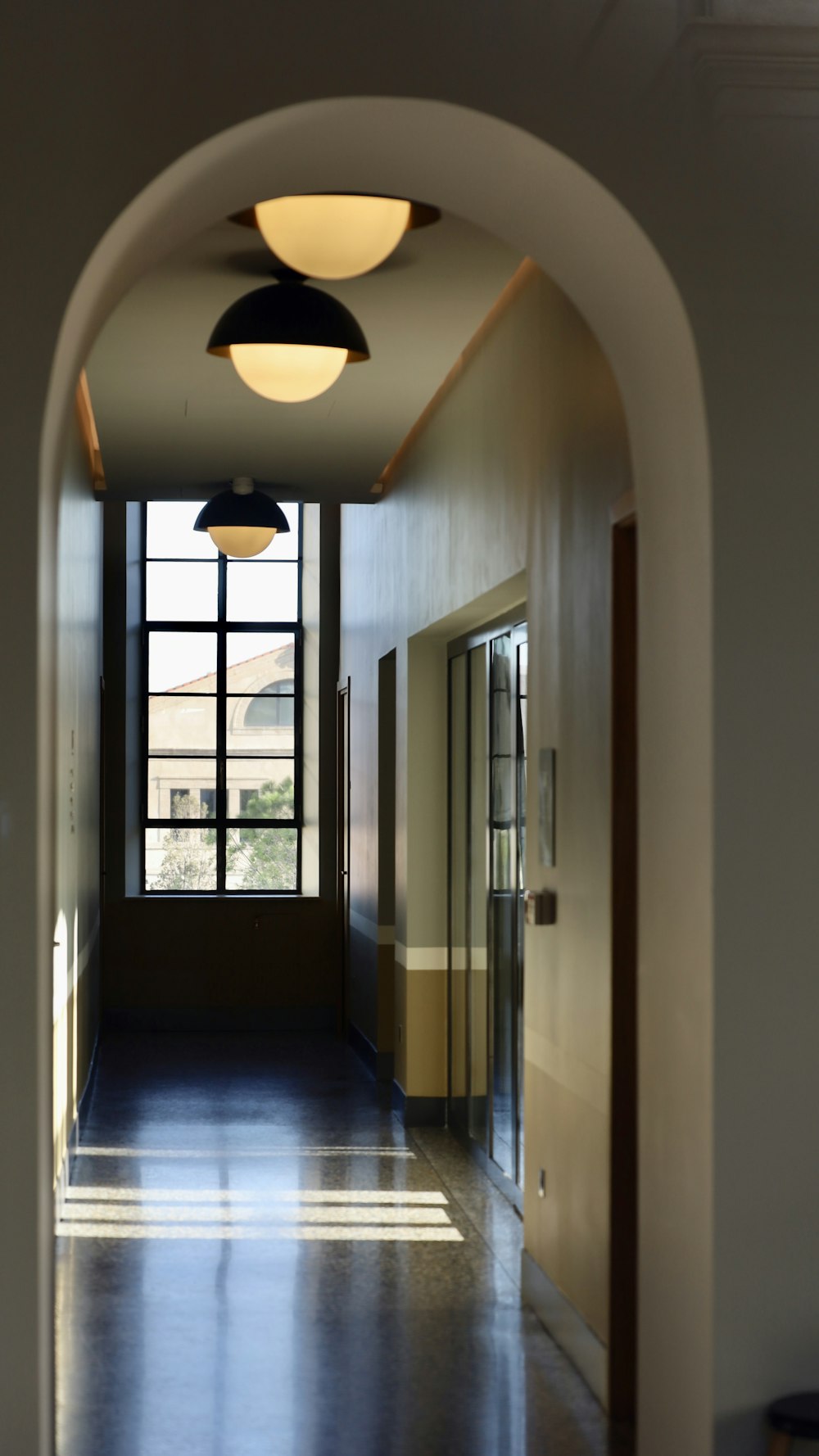 a hallway with a window