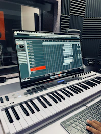 a keyboard and a monitor