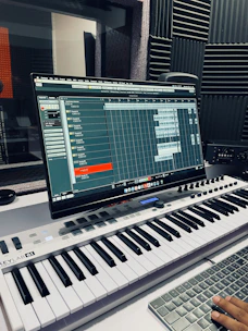 a keyboard and a monitor