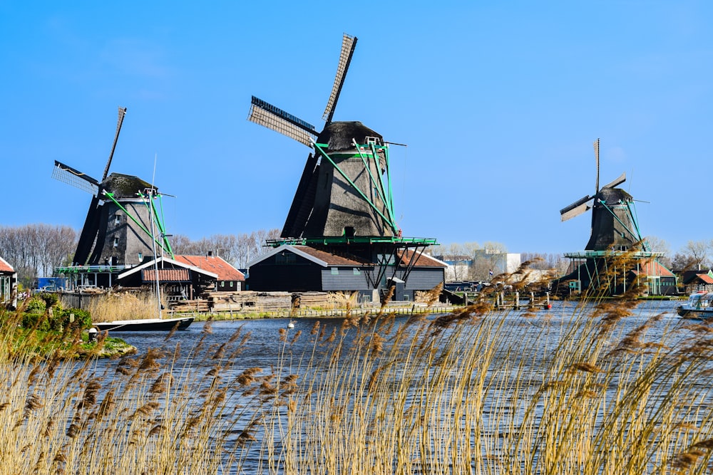 a group of windmills in a field