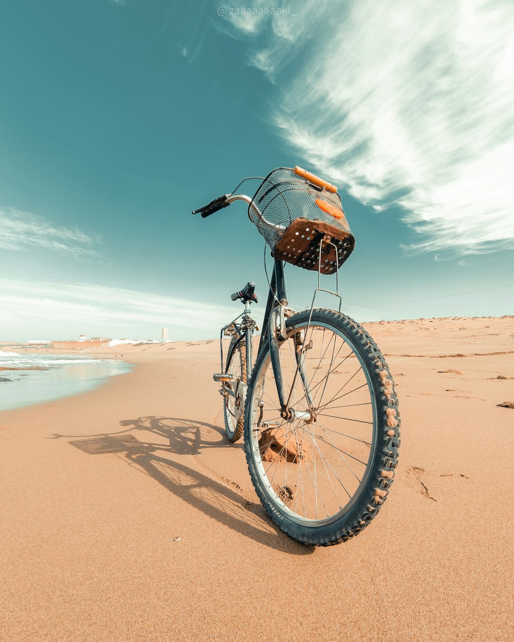 a bicycle on a beach