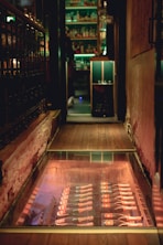 a large room with shelves of food