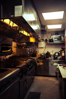 a kitchen with stainless steel appliances