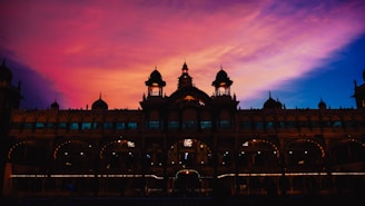 The majestic silhouette of a Mughal-era palace at sunset.