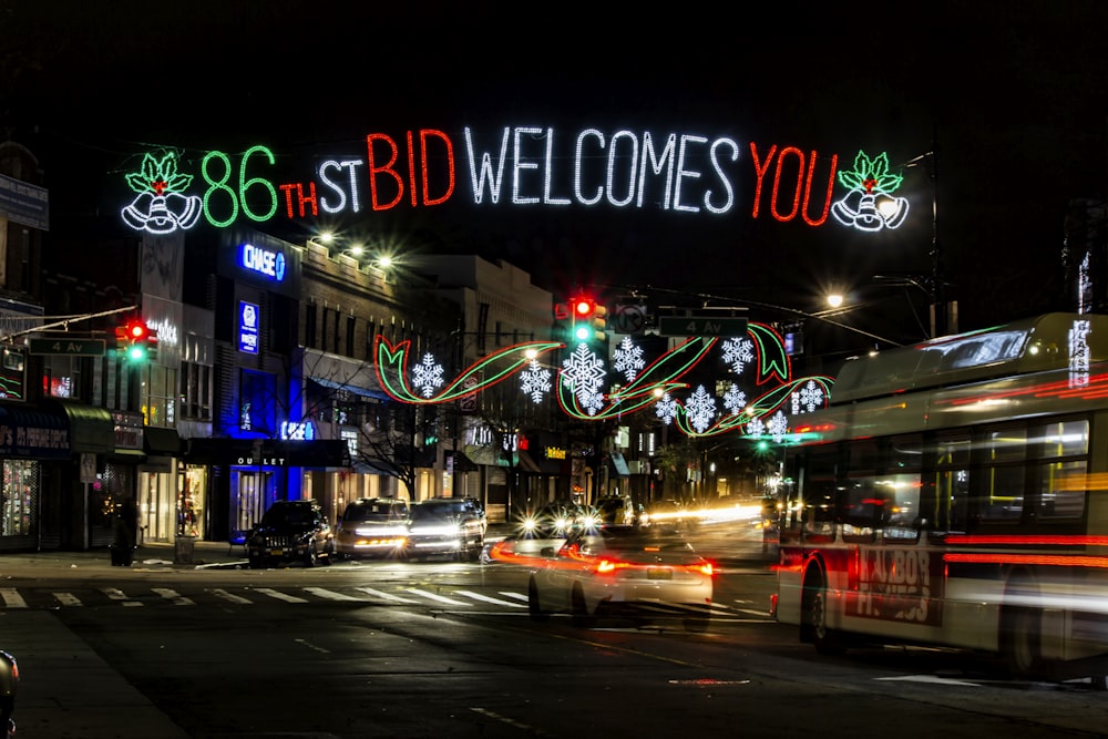 a city street at night