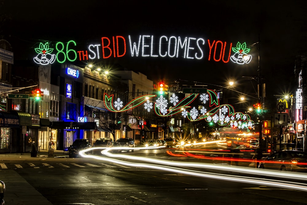 a city street at night