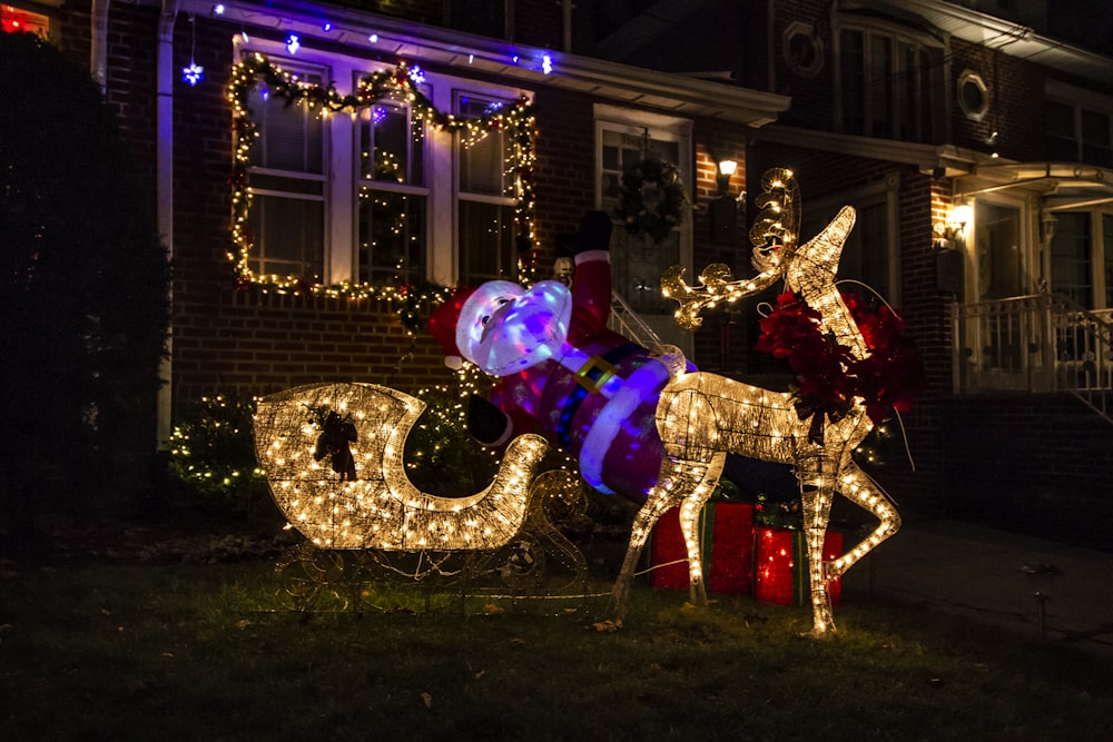 a couple of horses with lights