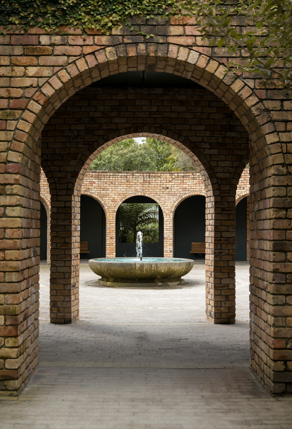 a fountain in a courtyard