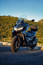a motorcycle parked on the side of the road