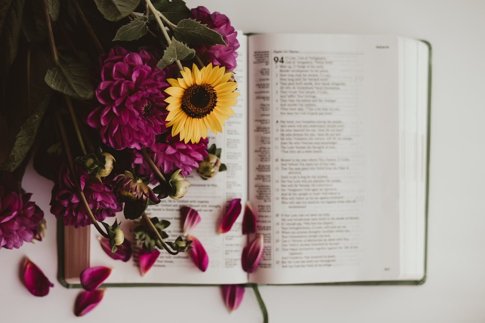 a book with flowers