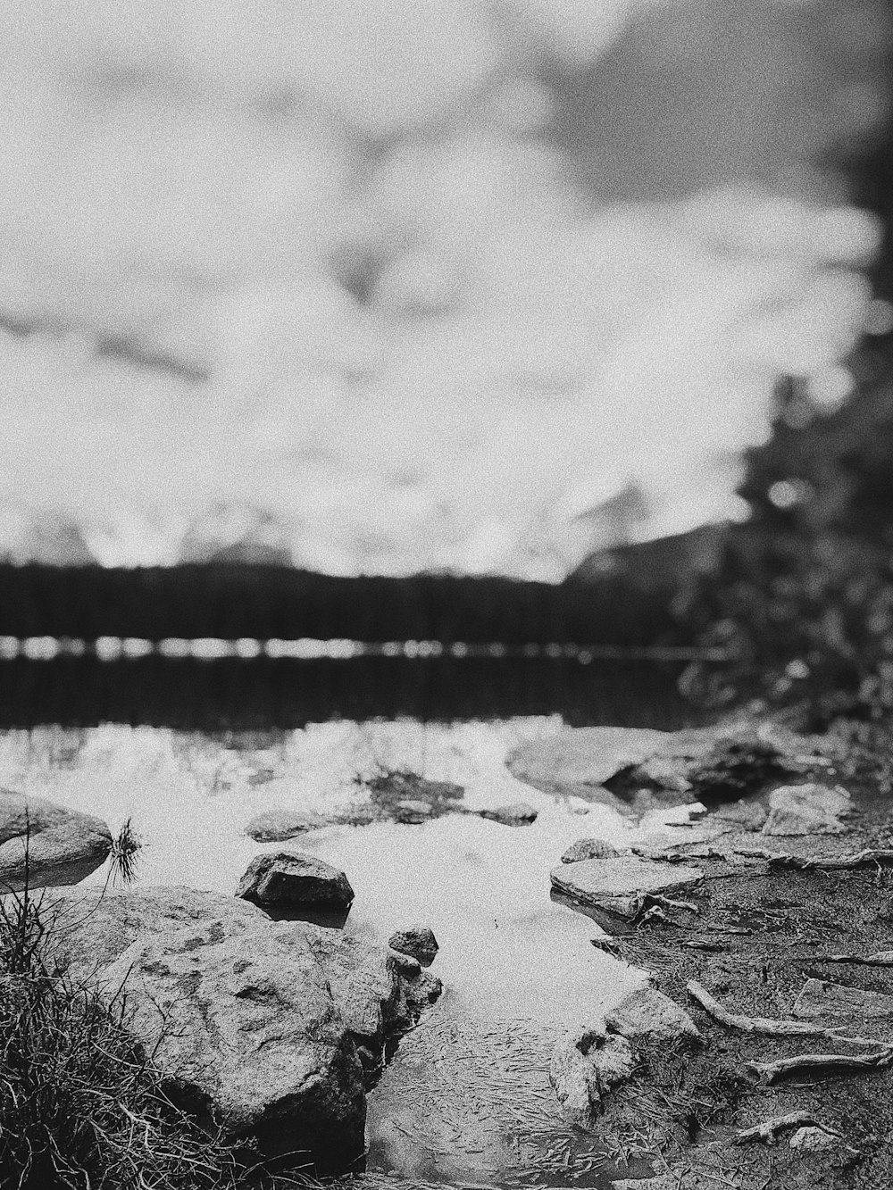 a lake with a bridge