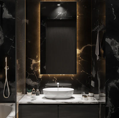 Modern bathroom with marble finishes and premium amenities.