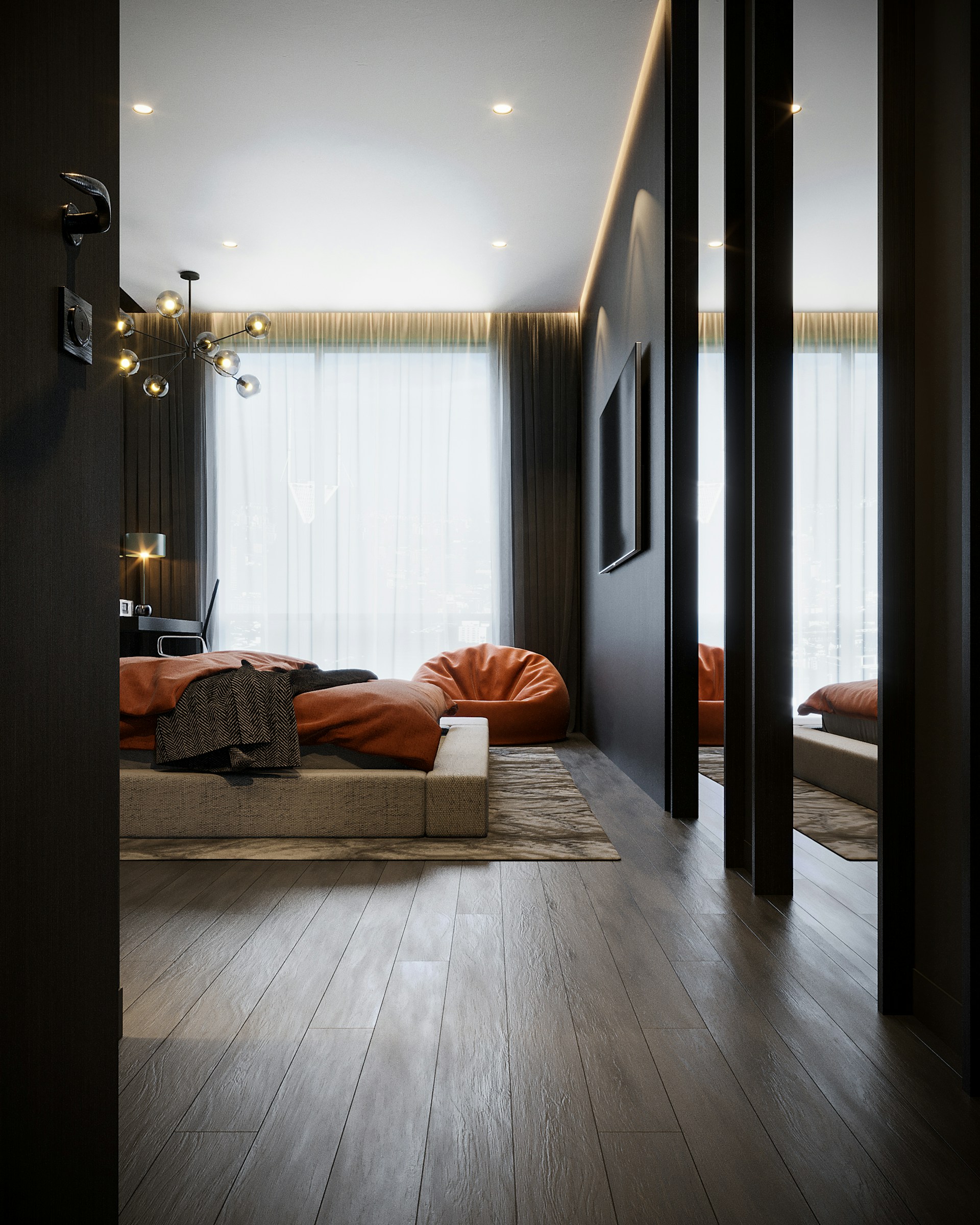 a room with a couch and a window