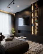 a room with a tv and a couch