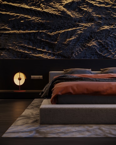 Stylish bedroom showcasing contemporary decor and subtle textures.