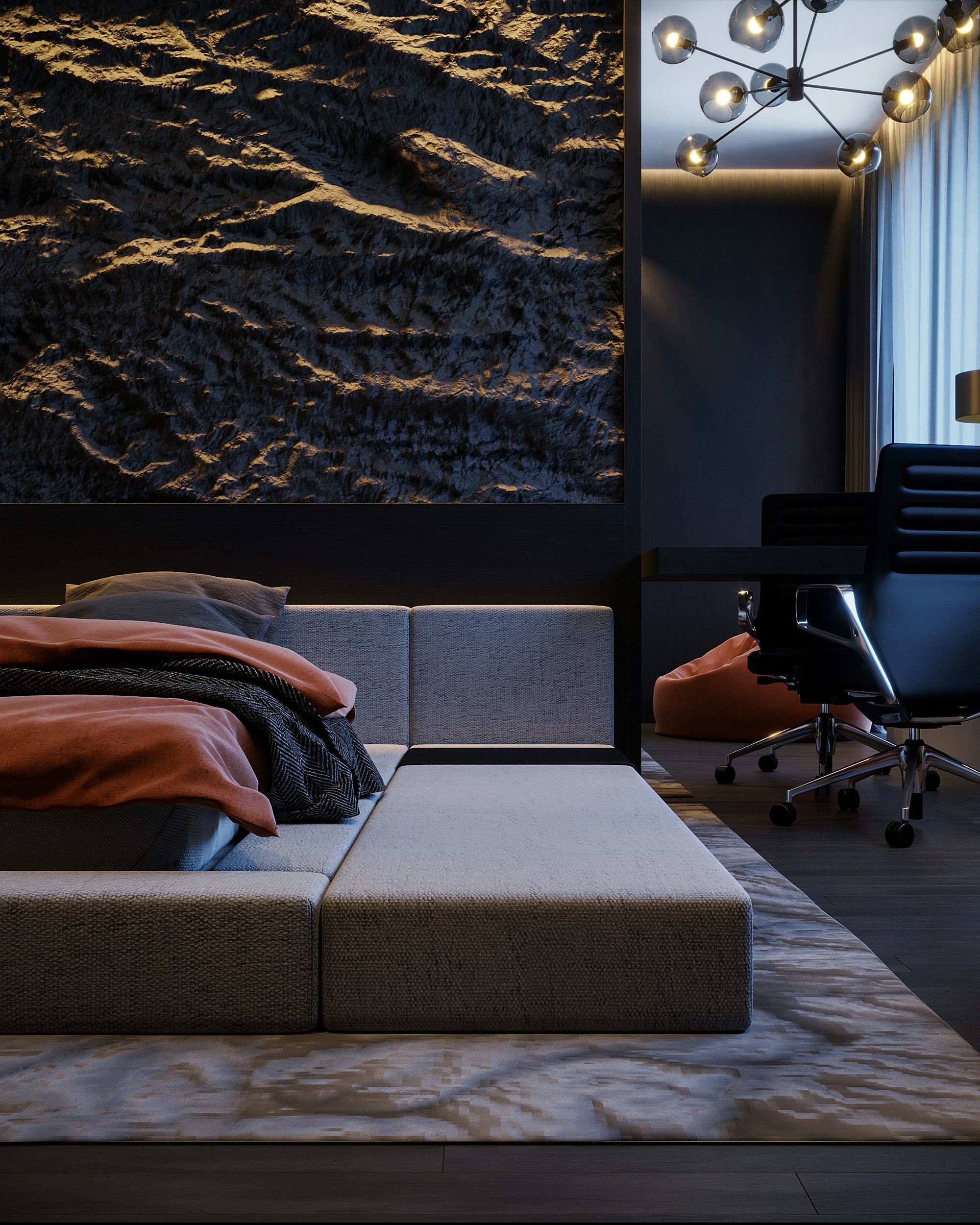 a couch with a painting on the wall